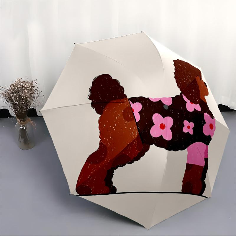1pc Poodle, FloralAutomatic Open/close Folding Umbrella, Compact Portable Travel Umbrella, Perfect Birthday/Holiday, Cute Umbrella Y017