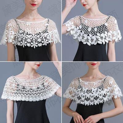 Damen Spitze Fake Kragen Strick Aushöhlen Schal Wickel Hochzeit Braut Abendkleid Spitze Schal Aushöhlen Bluse Schulterjacke Cape Poncho Neu