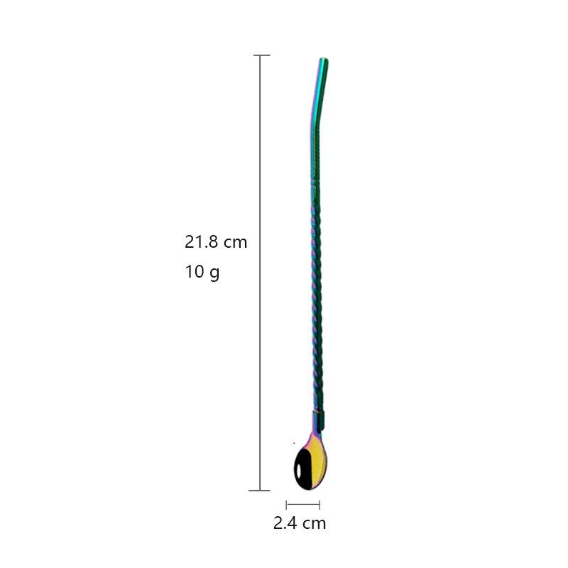 6Pcs Reusable Long Handle Straw Spoon Gold 18/10 Stainless Steel Straw Tea Scoop Straight Bar Coffee Stirring Drinking Spoon