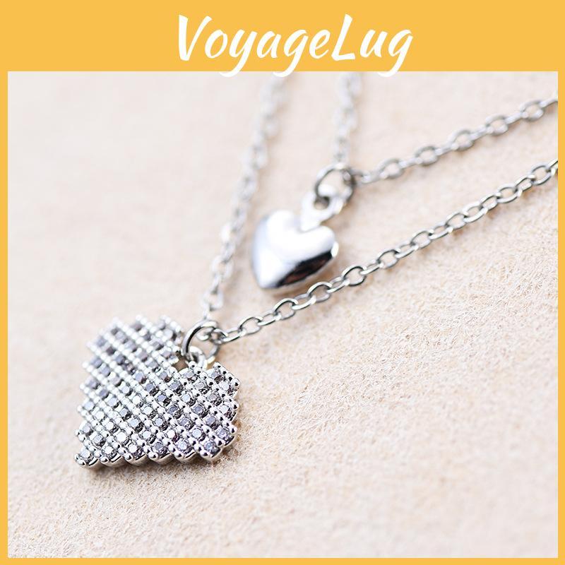 Elegant Vintage Titanium Steel Double Heart Necklace Luxurious Layered Pendant Jewelry