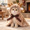 Cozy Pet Cape Christmas Deer Cat Cape, Fuzzy Spotted Puppy Cloak with Antlers, Plush Antler for Dogs Cute Cosplay Cats Small Winter Holiday