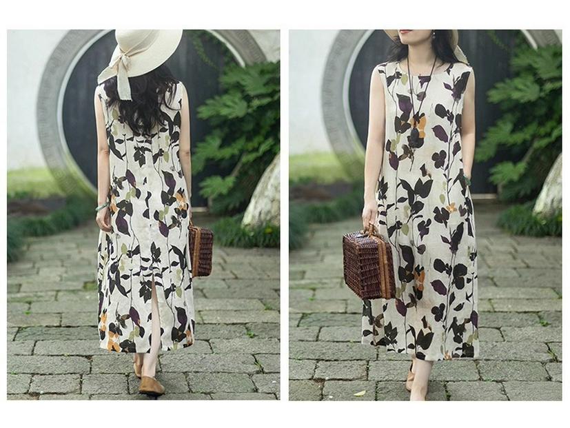 2026 Summer Cotton Linen Sleeveless Loose Fit Artistic Slimming Dress for Women