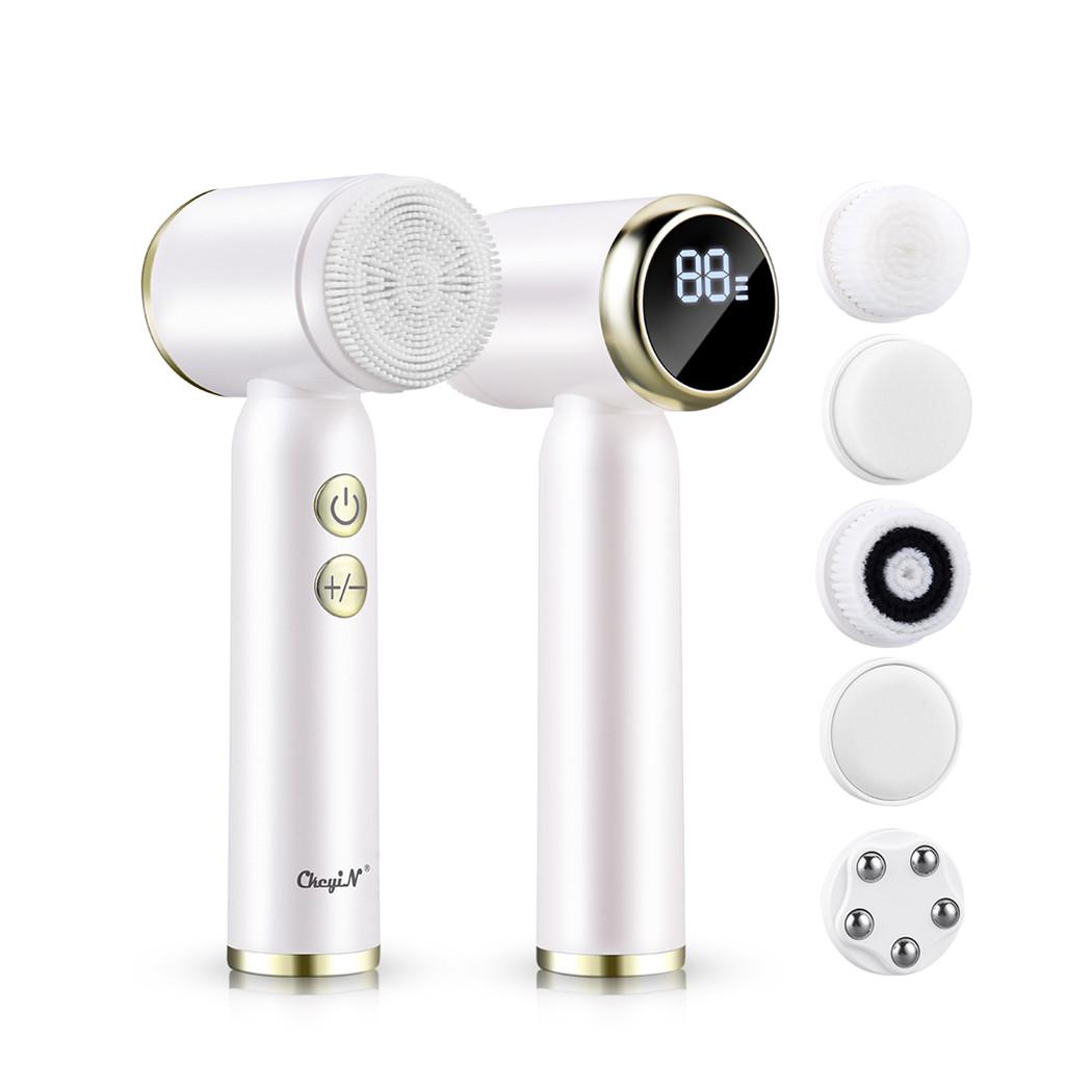 

Электрическая щетка для чистки лица 7-уровневая водонепроницаемая вращающаяся очиститель USB-зарядка щетка для отшелушивания лица с ЖК-дисплеем