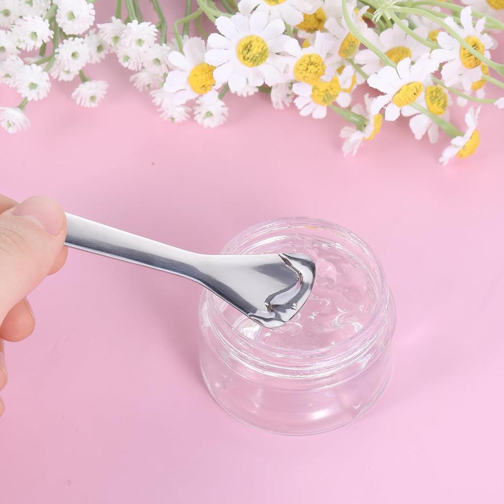 2Pcs Cosmetic Spatula, Mini Metal Makeup Spatula Reusable Cosmetic Cream Spatulas Spoon Skincare Scoop Applicator Multi-functional Facial Applicator