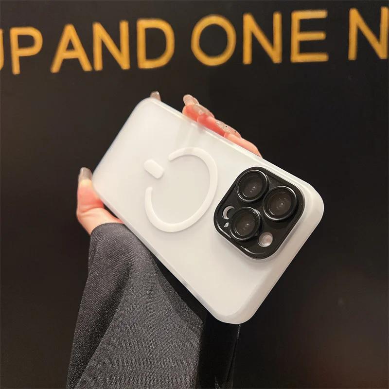 Translucent Matte Magnetic Case for iPhone 16 15 14 Plus 13 12 11 Pro Max Soft Bumper Cover for Magsafe Wireless Charging Case For iPhone 15 Pro