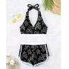 Halter Sporty Bikinis Printed Swimsuit Women High Waist Shorts Swimwear Female Bathers Bathing Swimming Swim Suit Beachwear