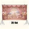1 Piece 2D Flat Banner - Fantasy Castle Birthday Party Background: Stars, Balloons and Clouds Surround It.