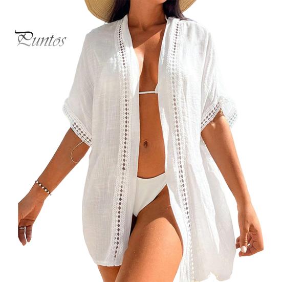 

Женская пляжная накидка с вырезом для отпуска, солнцезащитный крем, защита от ультрафиолета, быстросохнущий купальник-бикини, однотонная свободная одежда для бассейна белый