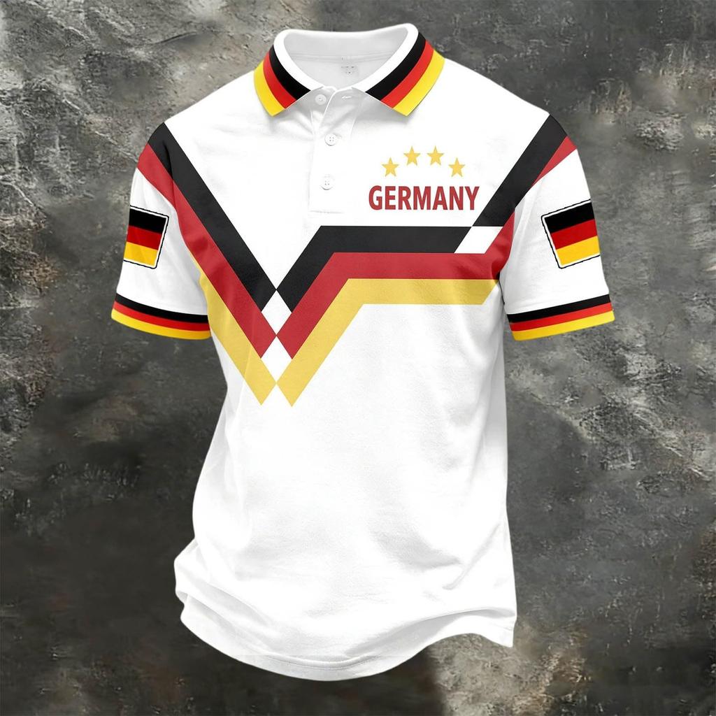 Unisex Loose Fit Polo Shirt with Germany Themed Print Casual Short Sleeve Design for Everyday Wear and Sports Activities