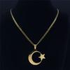 Muslim Islamic Crescent Moon Star Stainless Steel Chain Necklaces for Women Gold Color Pendant Necklace Amulet Jewelry Gift