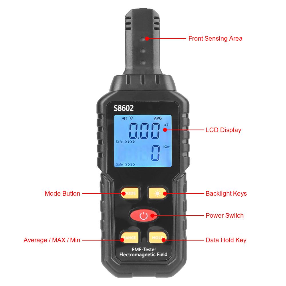 3 LED Indicator EMF Tester Electromagnetic Field Radiation Detector 3 In 1 Portable Electric Magnetic Field Temperature Test