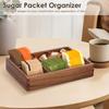Wood Tea Bag Storage Tray Desktop Organiser with 5 Compartment Multipurpose Sugar Packet Storage Tray for Home Kitchen Office