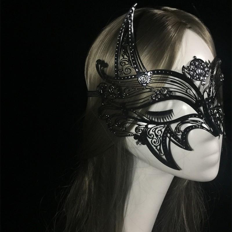 Venetian Masquerade Metal Mask With Rhinestones Half Face Halloween Party Stage Performance