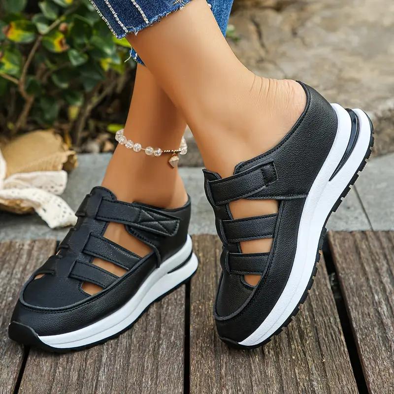 Women'S Fashion Sandals Solid Color Round Toe Platform Heel Slippers Casual Sports Sandals