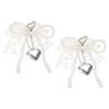 PATIKIL Pearl Bow Keychain Set of 2 with Lace Heart Pendant Key Ring Clip for Women's Bag, Backpack, or Phone Decoration, White