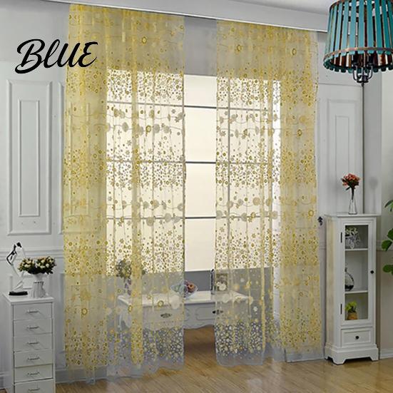 Voile Curtain Window for Home Decor Balcony Pattern Room Translucent Floral Valance Pastoral Office Cafe