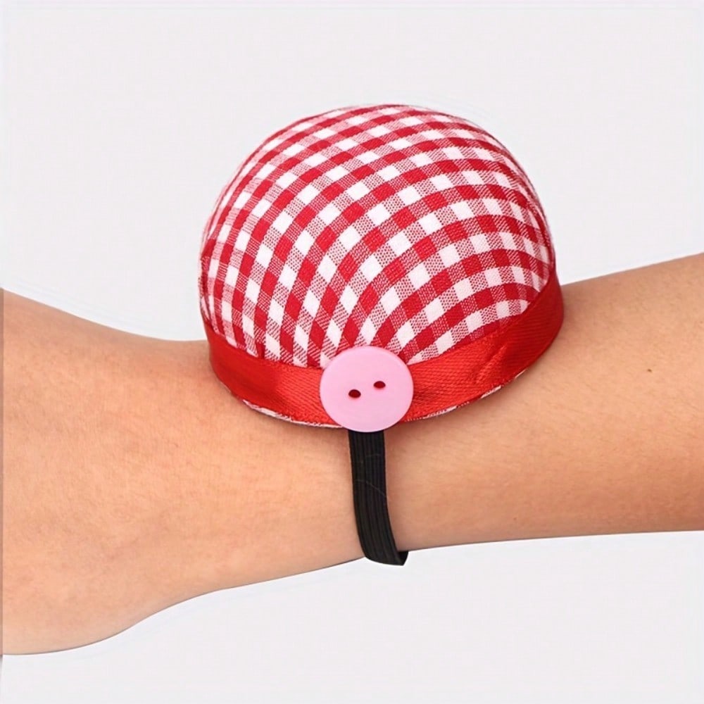 1 pièce Cousssin à épingles Adorable avec un design à carreaux, Un repose-poignet pour la couture, Coussins à épingles Portables pour votre poignet, Un support pour épingles de matelassage