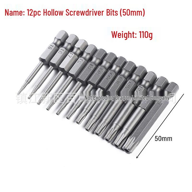 Hollow Hexagonal Plum Blossom Screwdriver Bit with Center Hole (1/4" Hex Shank)