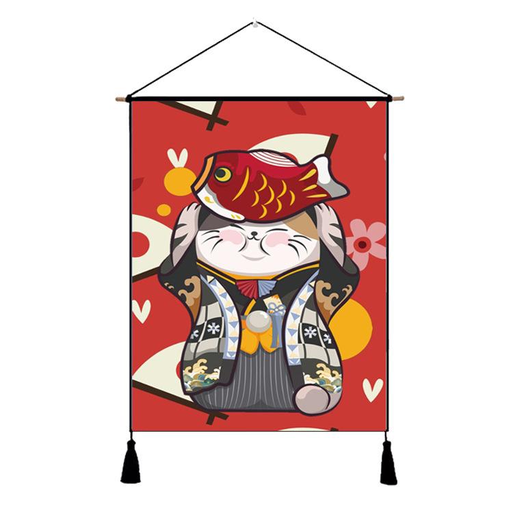 Japanese Lucky Cat Fabric Hanging Flag, Izakaya Hotel Home Wall Decor Banner
