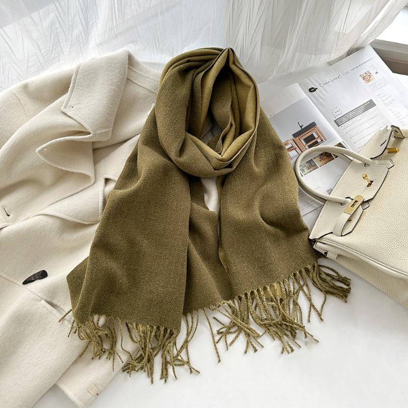 Solid Color Imitation Cashmere Scarf Women's Winter Thickened Double-sided Warm Scarf Cold-proof Outer Long Shawl
