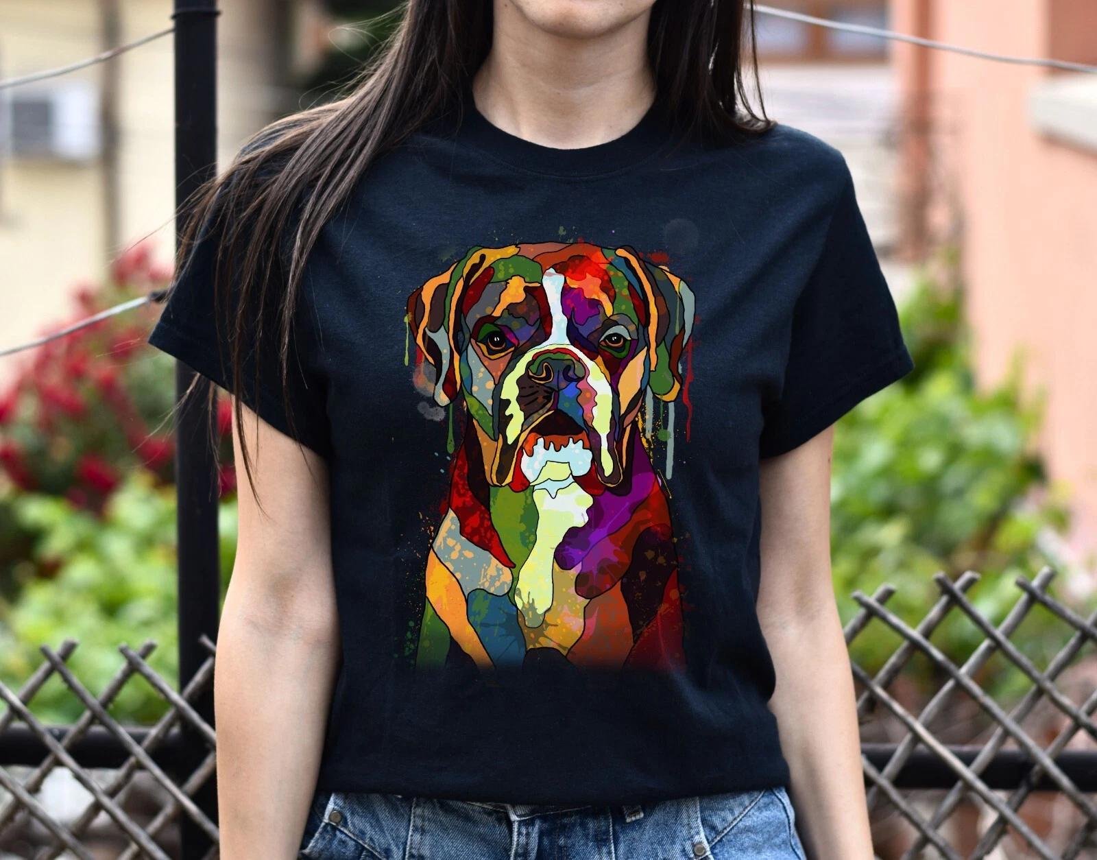 Digital art Boxer dog Unisex shirt S-2XL black navy dark heather 2XL