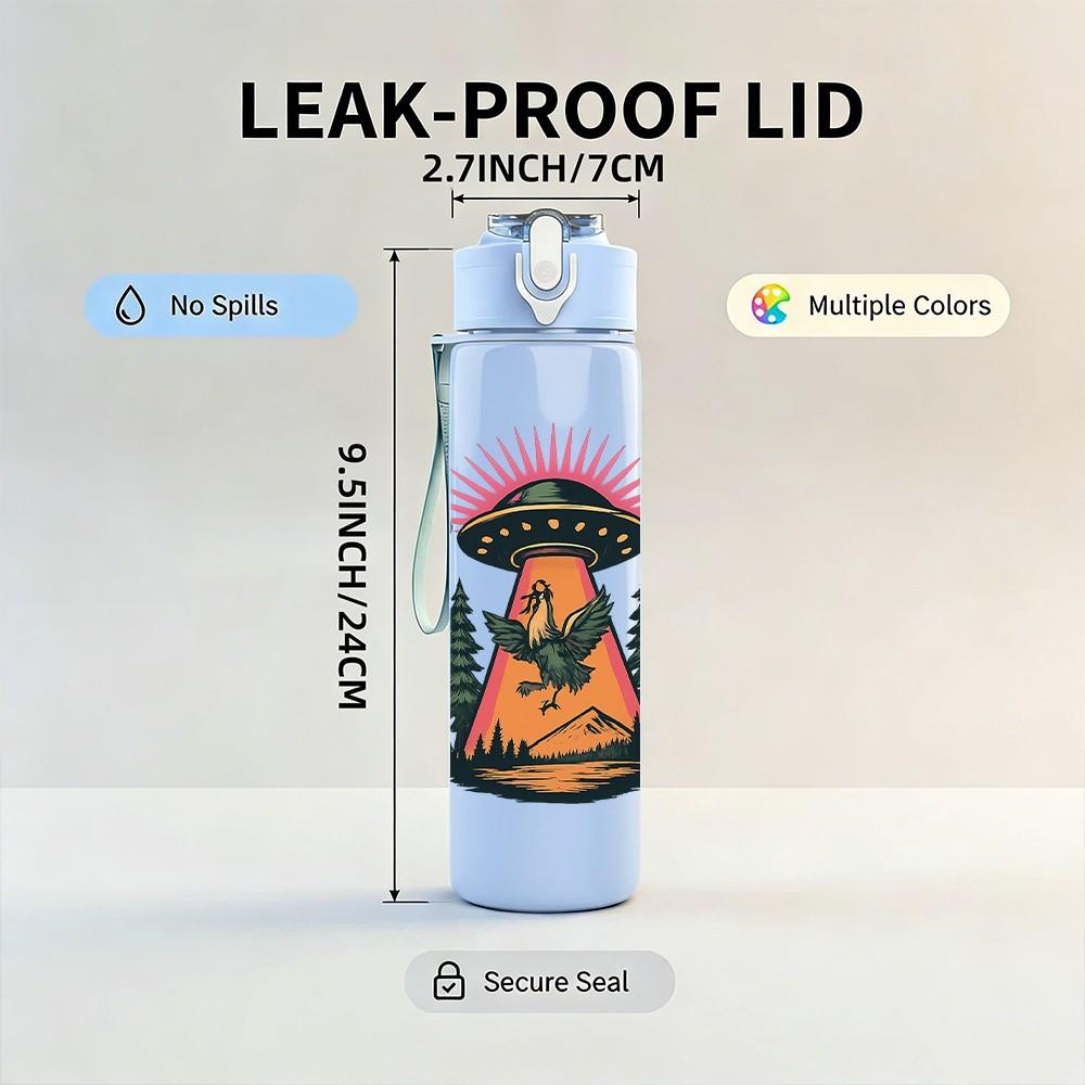 1PC UFO Mountain Retro Art 750ml Color Plastic Sports Water Bottle Leakproof Flip Straw Lid Suitable for Sports Office Home Use