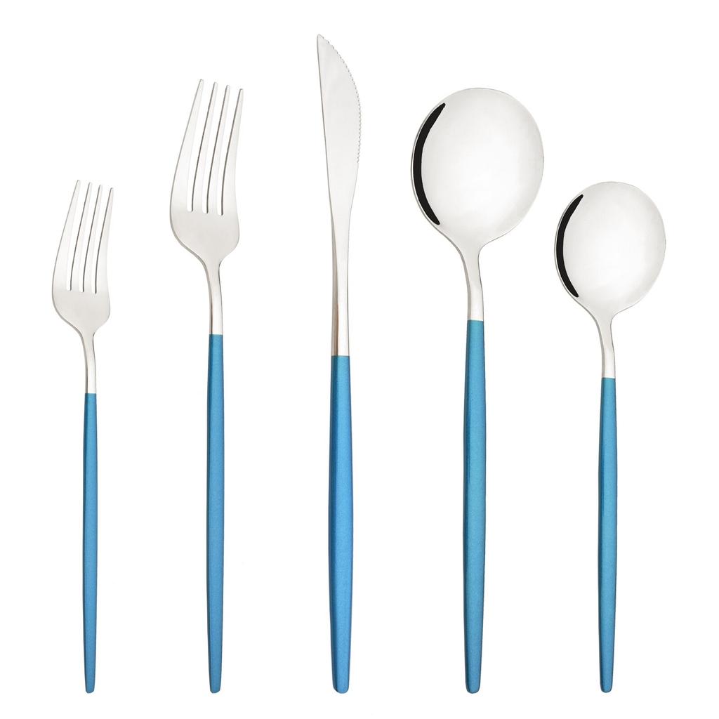 Modré zlato 5 ks Sada jídelního nádobí Stříbrné nádobí Příbory Nůž Dezert Vidlička Lžíce Nerezové nádobí Sada příborů Protable Jídelní potřeby