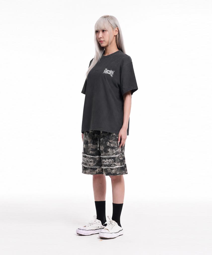 CREAM SODA LAB Crsdel Small Logo Garment Dyed Pigment Short Sleeve T-Shirt Smoky Charcoal White