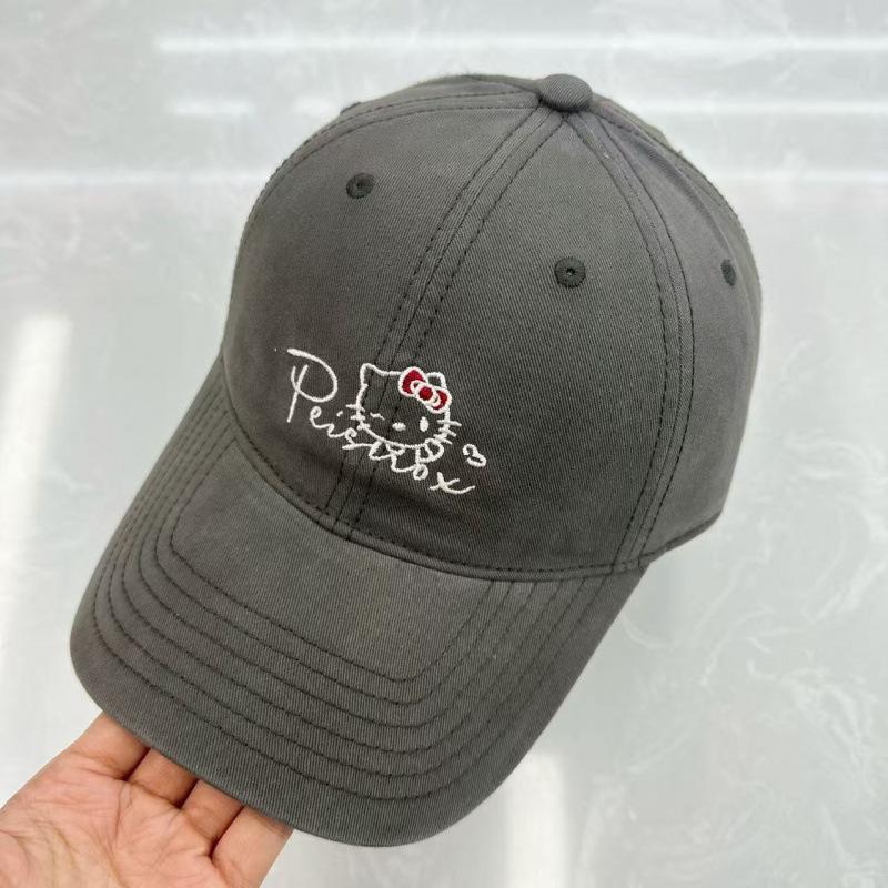 Early Spring Cartoon Cat Embroidery Baseball Cap Simple Cap Versatile Face Small Casual Versatile Baseball Cap серый