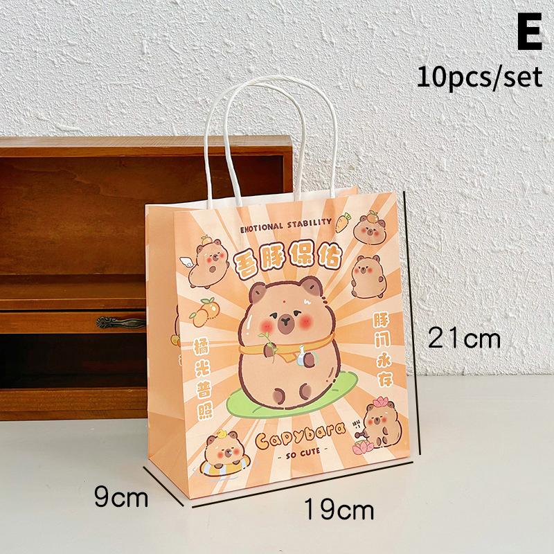 10Pcs Capybara Cartoon Gift Bags Hand-Held Paper Bags Rectangular Gift Candy Snack Packaging Bags Party Birthday Supplies