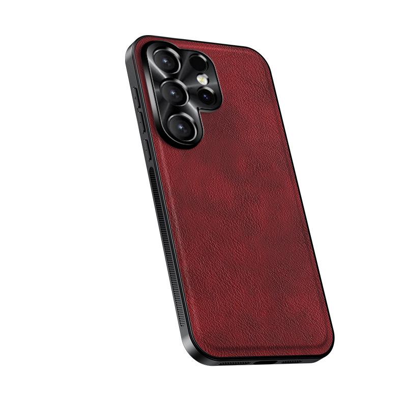 Samsung S26 Ultra Magnetische Metall-Linsenhülle mit Lederstruktur, Sturzsichere S25 Ultra A57 Schutzhülle