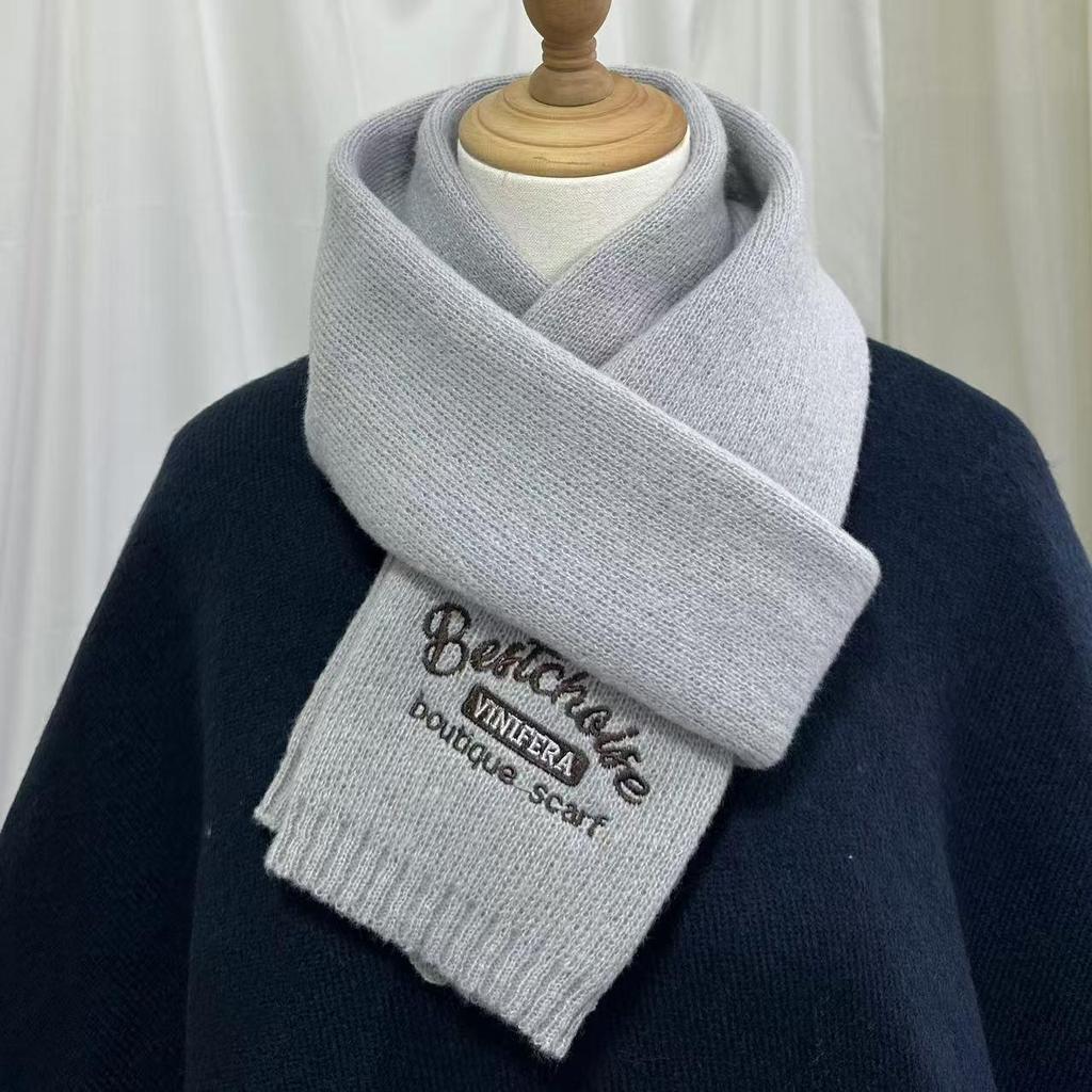 Korean Style Embroidered Cashmere Scarf - Women's Winter Warm Knitted Snood