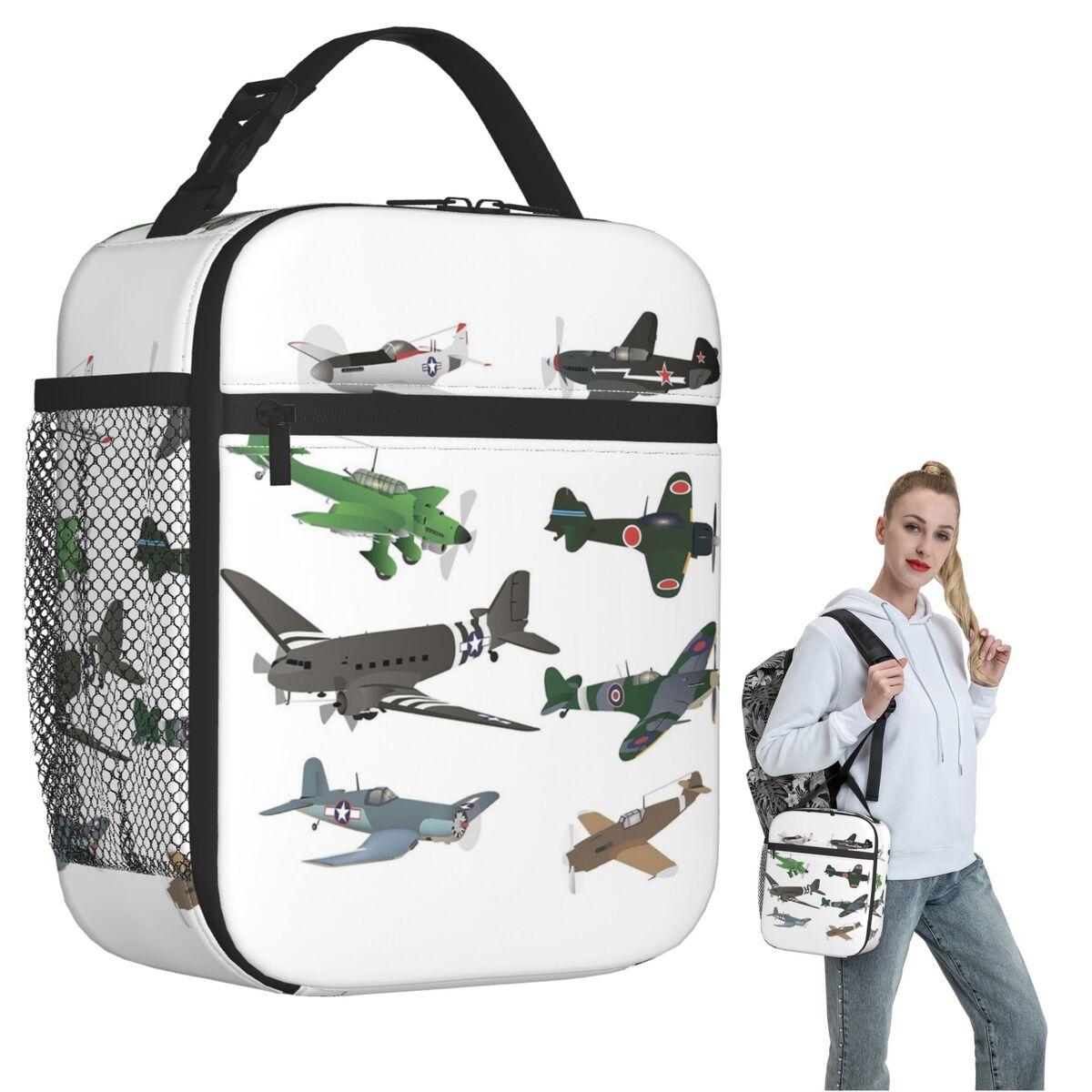 Multiple WW2 Airplanes Insulated Lunch Bag for Women Kids Portable Food Boxes Thermal Lunch Box Tote One Size