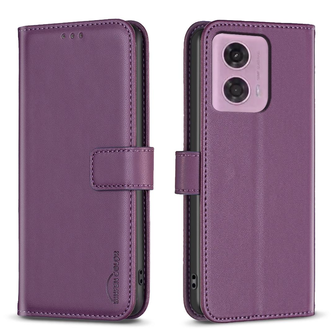 

BINFEN COLOR BF17 For Motorola Moto G45 5G/G34 5G Wallet Case Leather Cover Full Protection Dark Purple