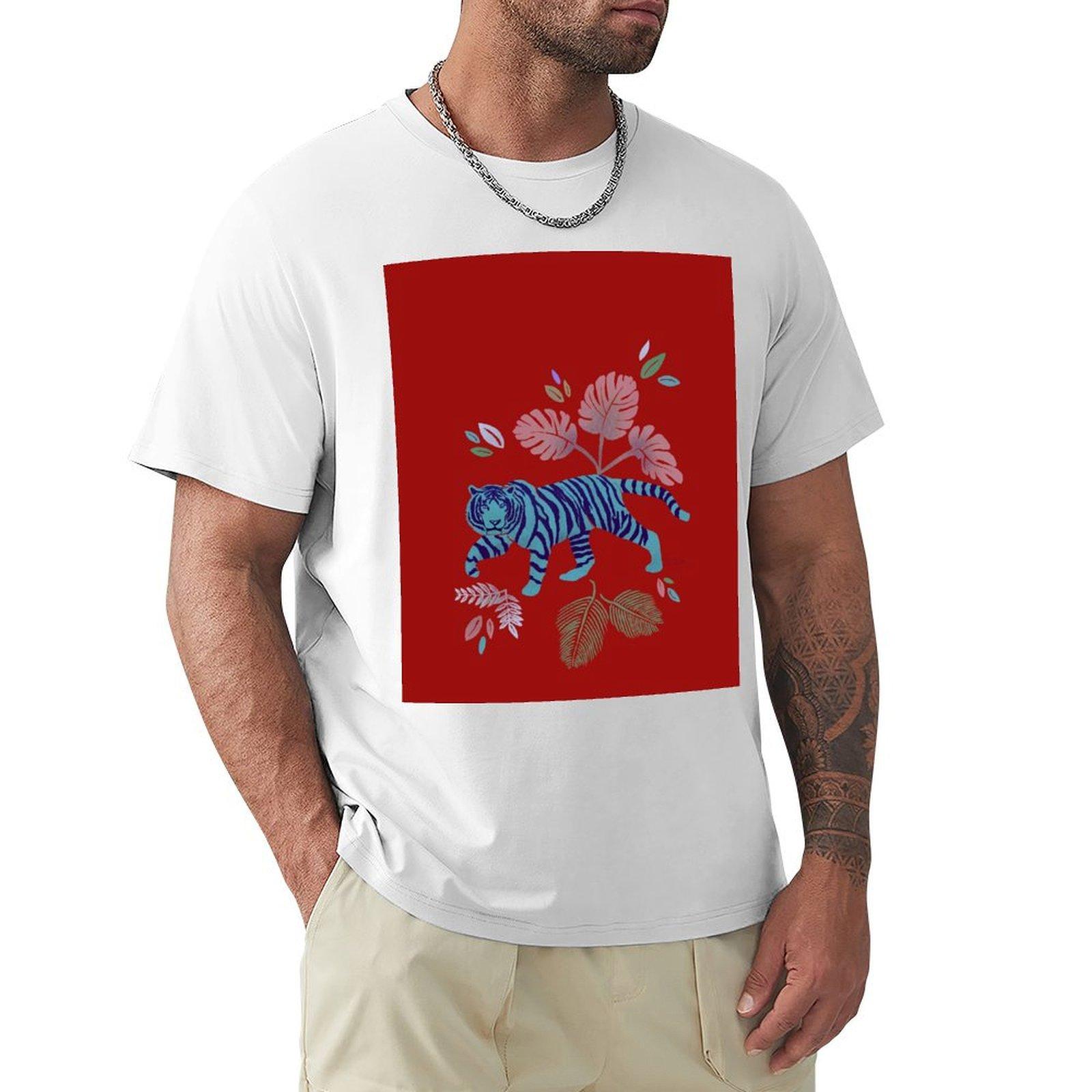 Tropical Jungle Tiger in Blue TShirt korean fashion topping anime stuff black tshirts for men S