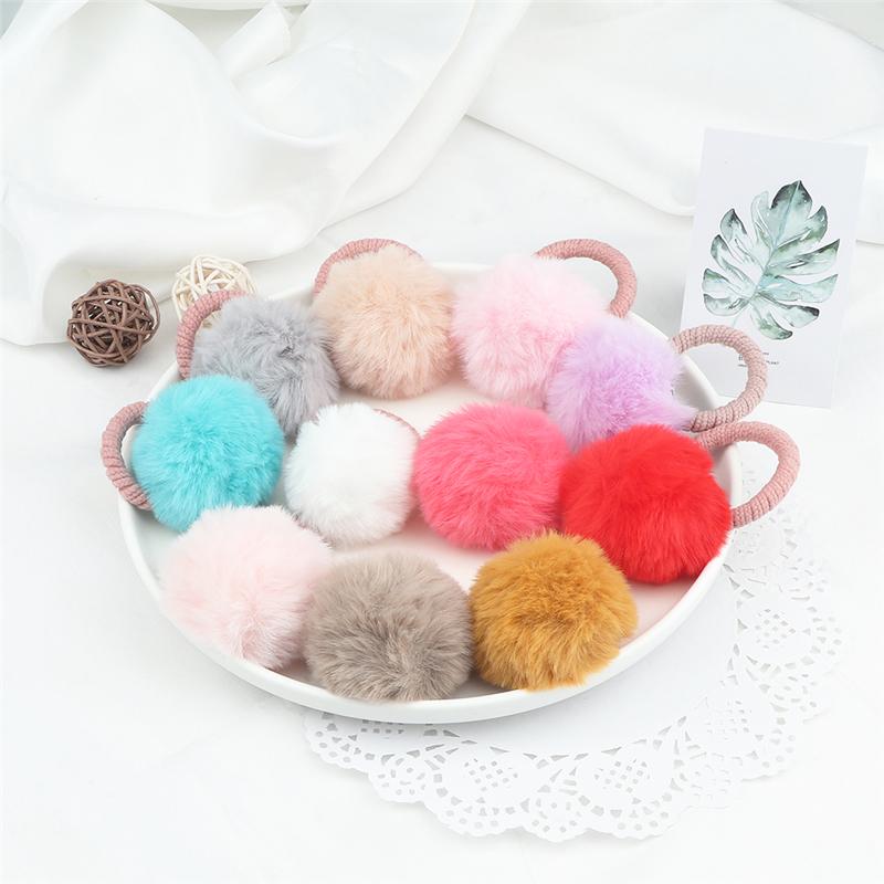 2 Pièces Chouchous à Pompons Mignons Élastiques à Cheveux Pour Enfants Filles Coiffure Élastique Porte-Queue de Cheval Scrunchie Accessoires Cheveux