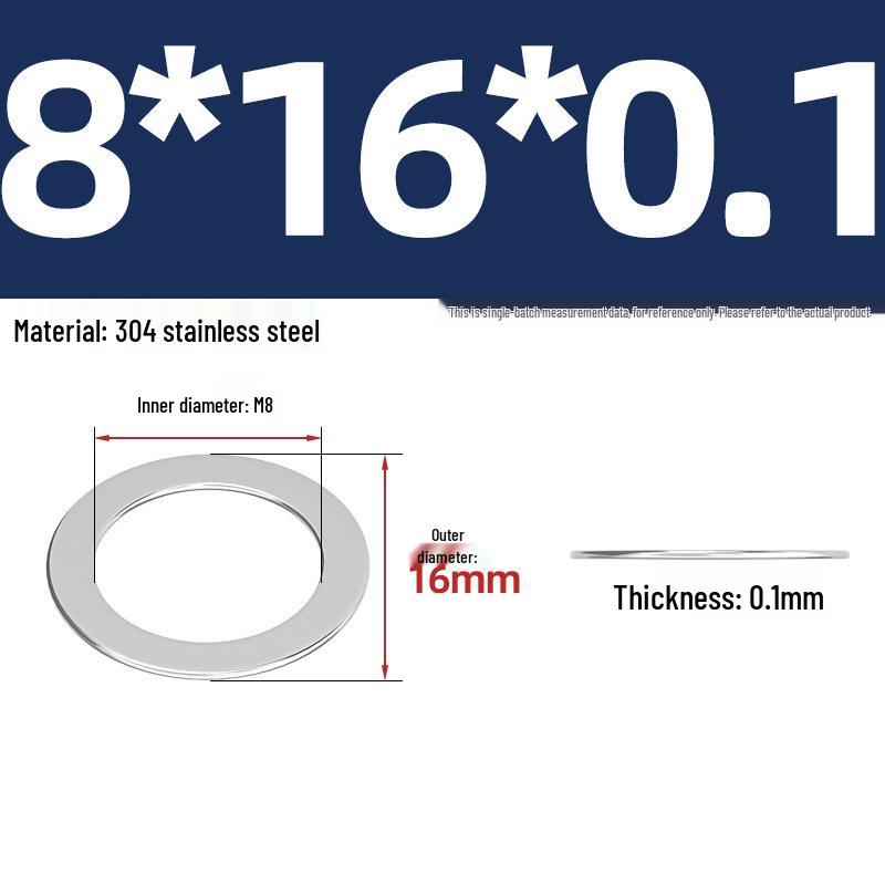 304 Stainless Steel Ultra-Thin Flat Washers - Available in Thickness: 0.1mm, 0.2mm, 0.3mm, 0.5mm