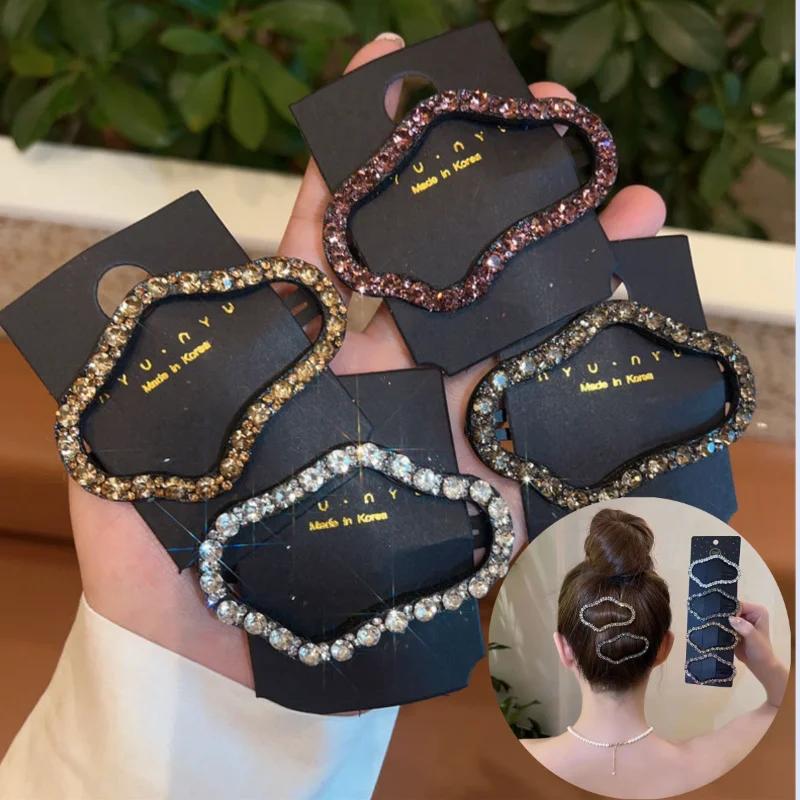 New Women Hairpin Full Diamond Cloud Shaped Back Head Hairpin Broken Hairs Finishing Headdress Grab Clips Rhinestones Headwears