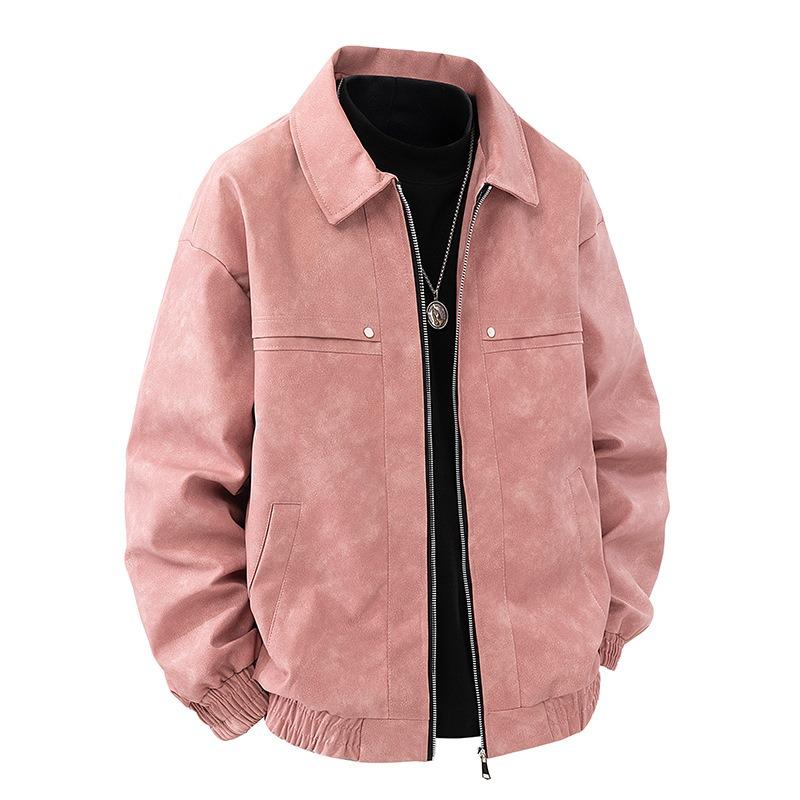 Mens American Vintage Solid Color Turn Down Collar Loose Jacket Outerwear
