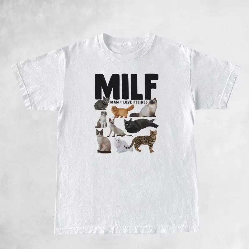 The 2025 Summer MILF Men I Love Cats Women Interesting Emoticons T-shirts Casual Short-sleeved Cat Lovers and T-shirts for Women