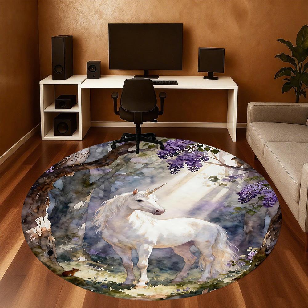 1pc Unicorn Forest Round Chair mat office Area Rug - Non-Slip, Floor Mat for Office, Bedroom, and Indoor Decor p127018