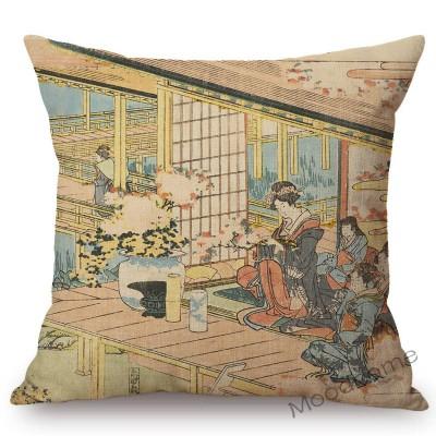 Asian Art Great Wave Woodblock Painting Hokusai Japanese Artist Culture Decoration Pillow Case Cotton Linen Sofa Cushion Cover