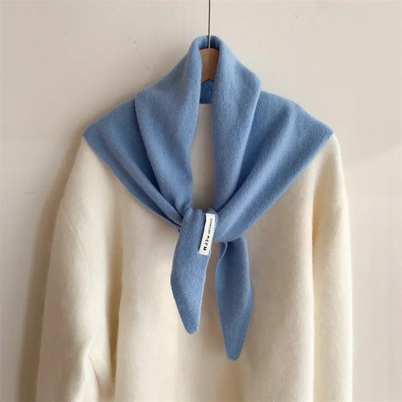 British Korean Style Niche Wool Knitted Triangular Scarf Women Headscarf Knitted Scarf Multi-functional Warm Knitted Scarf