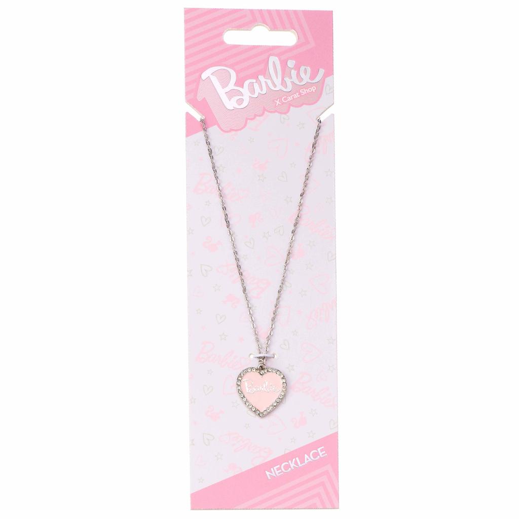 barbie Pink Enamel Heart Pendant Necklace with Crystal