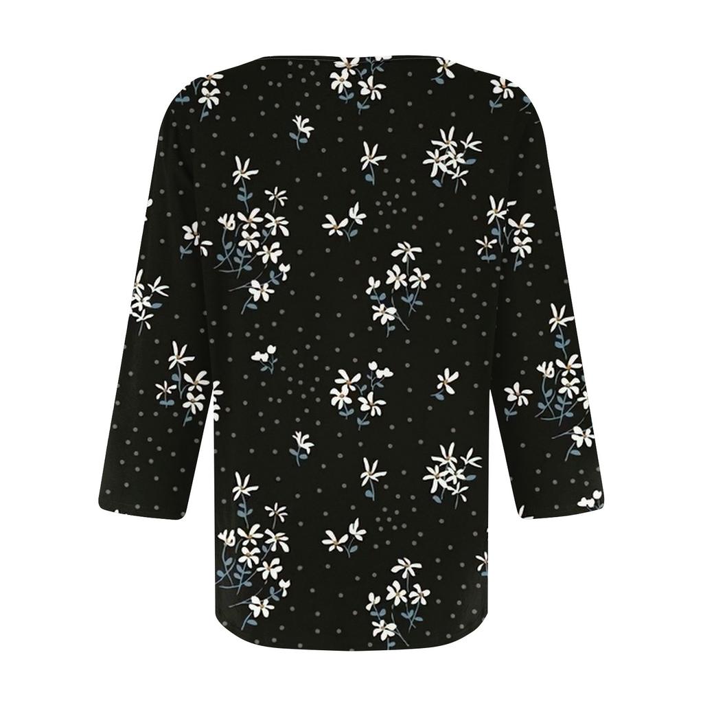 Women's Stand Collar 3/4 Sleeve Printed Top T-shirt