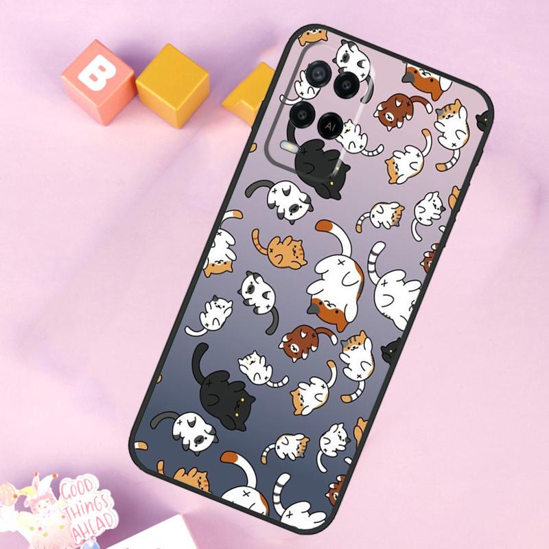 Cute Cartoon Cat Case For Oppo A17 A57 A16 A76 A96 A60 A40 A80 A18 A38 A58 A78 A98 A15 A54 A74 A94 A6 A5 Pro