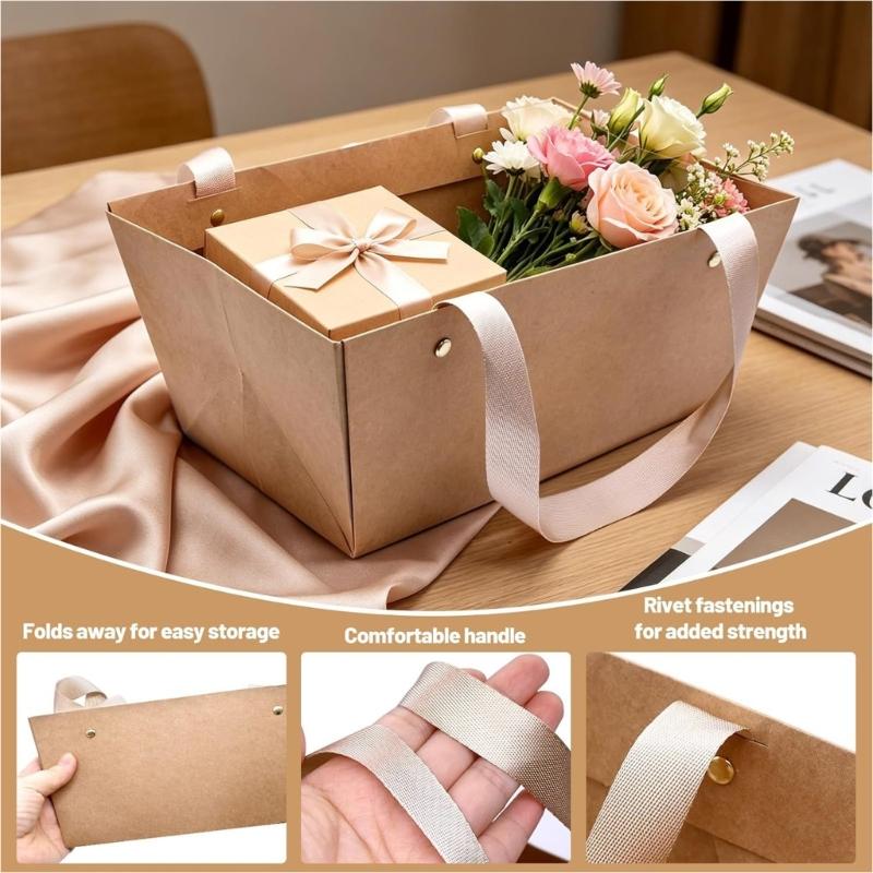 10 Stück Wasserdichter Korb für Geschenke Leeres Großhandel Geschenkkorb-Set mit Griff Kraftkarton-Tablett Geschenkboxen Party-Überraschung Handtasche Geschenk