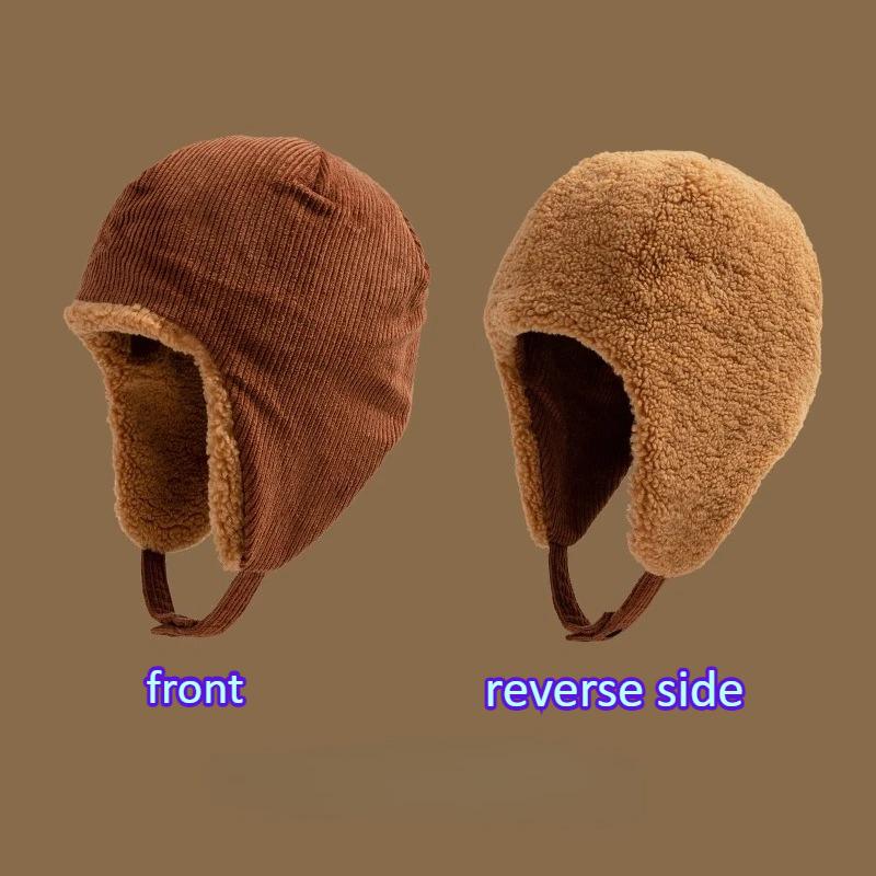 Thick Wool Autumn Winter Unisex Knitted Hat Outdoor Windproof Warm Double-Sided Reversible Soft Cozy Stylish Fleece Cap