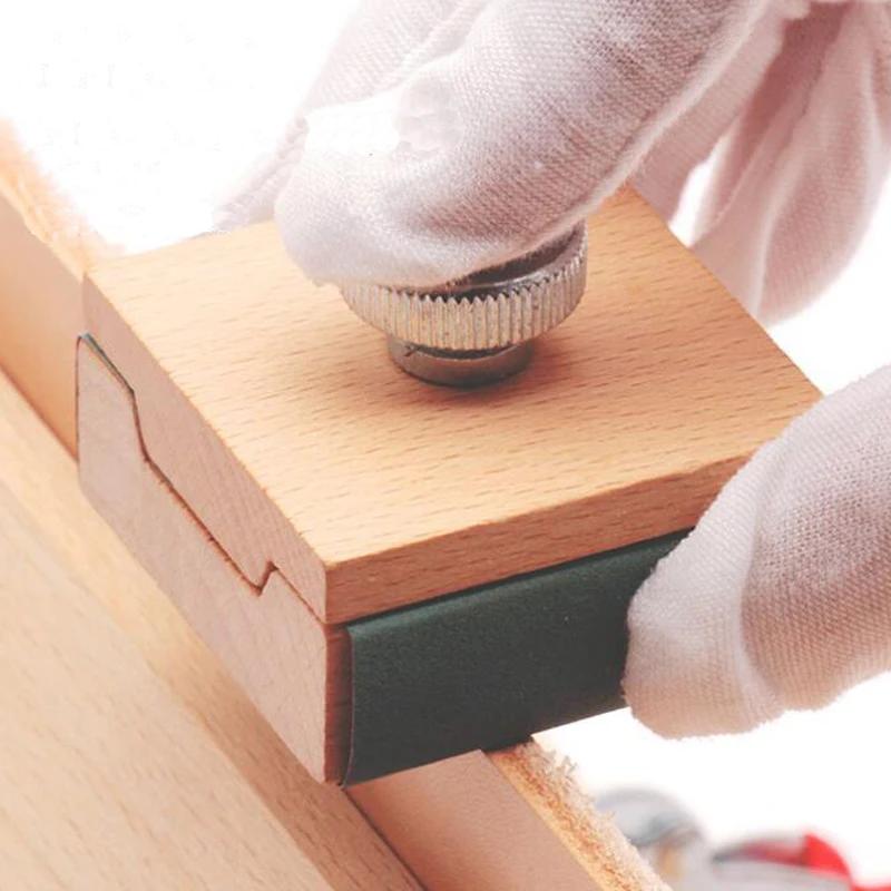 Beech wood sandpaper polishing block, handmade leather edge sealing, polishing sandpaper clip, diagonal wedge shaped square