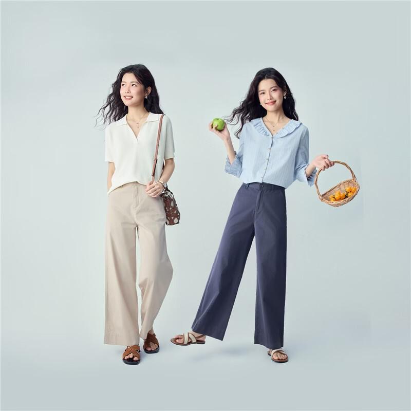 Giordano Women's 2026 Spring High-Waist Straight Wide-Leg Cotton Pants